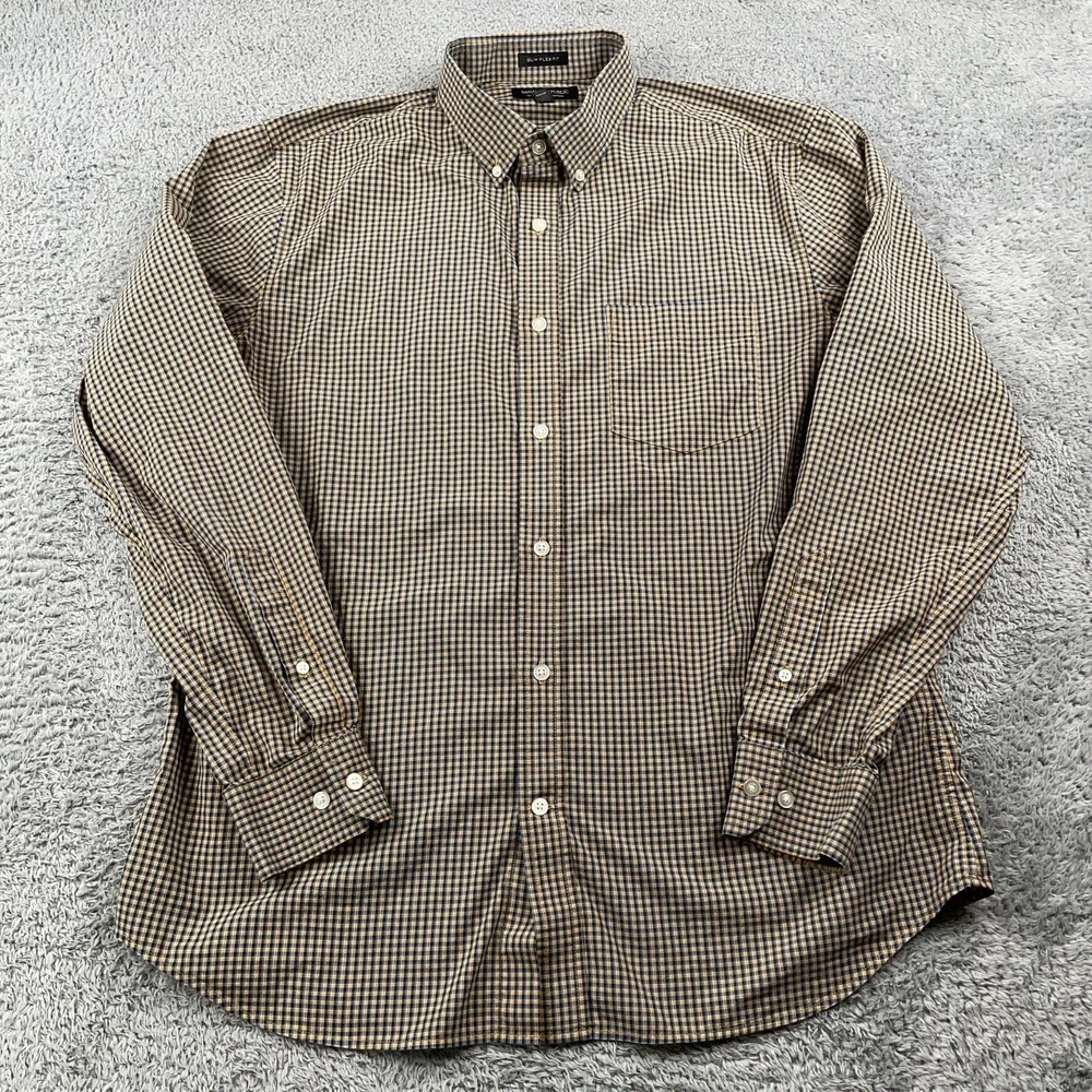 Banana Republic Shirt Mens Large Slim Flex Fit Tech Stretch Check Dress Casual